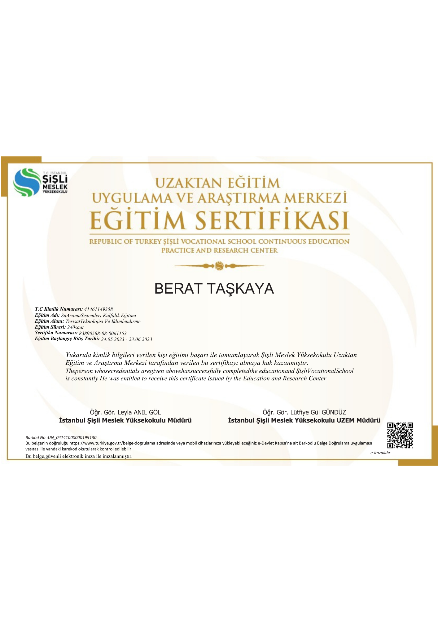 Kalfalık Serrtifikası